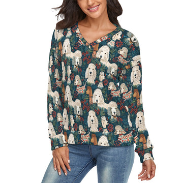 Festive Canopy Poodle Paradise Womens V Neck Christmas Sweater 3 360x