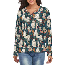 Load image into Gallery viewer, Festive Canopy Poodle Paradise Women's V-Neck Christmas Sweater-Apparel-Apparel,Christmas,Dog Mom Gifts,Poodle,Sweater,Sweatshirt-S-White1-1