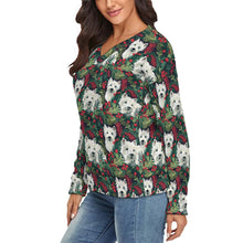 Load image into Gallery viewer, Festive Canopy Westie's Women's V-Neck Christmas Sweater-Apparel-Apparel,Christmas,Dog Mom Gifts,Sweater,Sweatshirt,West Highland Terrier-3