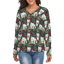 Load image into Gallery viewer, Festive Canopy Westie's Women's V-Neck Christmas Sweater-Apparel-Apparel,Christmas,Dog Mom Gifts,Sweater,Sweatshirt,West Highland Terrier-S-2