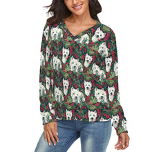 Load image into Gallery viewer, Festive Canopy Westie's Women's V-Neck Christmas Sweater-Apparel-Apparel,Christmas,Dog Mom Gifts,Sweater,Sweatshirt,West Highland Terrier-1