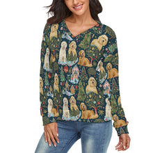 Load image into Gallery viewer, Festive Cheer Goldendoodles Women&#39;s V-Neck Christmas Sweater-Apparel-Apparel,Christmas,Dog Mom Gifts,Goldendoodle,Sweater,Sweatshirt-3