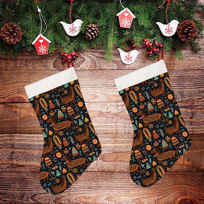 Festive Chocolate Dachshund Delight Christmas Stocking-Christmas Ornament-Christmas, Dachshund, Home Decor-26X42CM-White-2