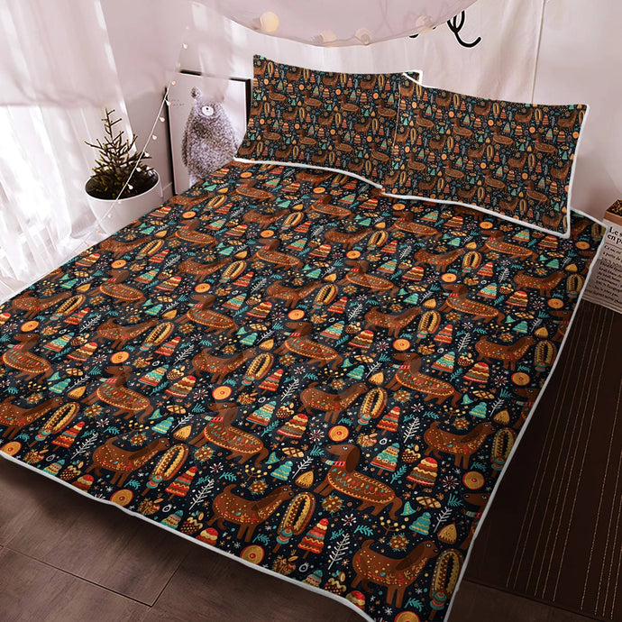 Festive Chocolate Dachshund Delight Quilt Blanket Bedding Set-Bedding-Bedding, Blankets, Christmas, Dachshund, Home Decor-1