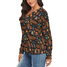 Load image into Gallery viewer, Festive Chocolate Dachshund Delight Women&#39;s V-Neck Christmas Sweater-2