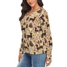 Load image into Gallery viewer, Festive Companions Chocolate Labradors Women&#39;s V-Neck Christmas Sweater-Apparel-Apparel,Chocolate Labrador,Christmas,Dog Mom Gifts,Sweater,Sweatshirt-3