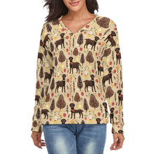 Load image into Gallery viewer, Festive Companions Chocolate Labradors Women&#39;s V-Neck Christmas Sweater-Apparel-Apparel,Chocolate Labrador,Christmas,Dog Mom Gifts,Sweater,Sweatshirt-S-White4-1