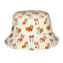 Load image into Gallery viewer, Festive Corgi Snowflake and Christmas Bucket Hat-Hats &amp; Caps-Ivory White-One Size-2