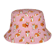 Load image into Gallery viewer, Festive Corgi Snowflake and Christmas Bucket Hat-Hats &amp; Caps-Light Pink-One Size-3