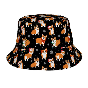 Festive Corgi Snowflake And Christmas Bucket Hat Midnight Black One Size 360x