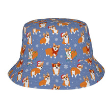 Load image into Gallery viewer, Festive Corgi Snowflake and Christmas Bucket Hat-Hats &amp; Caps-Slate Blue-One Size-5