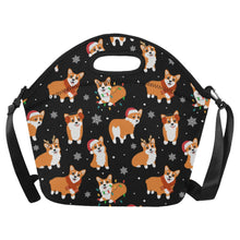 Load image into Gallery viewer, Festive Corgi Snowflake and Christmas Neoprene Lunch Bag-Accessories-Accessories,Bags,Corgi,Lunch Bags-Midnight Black-2
