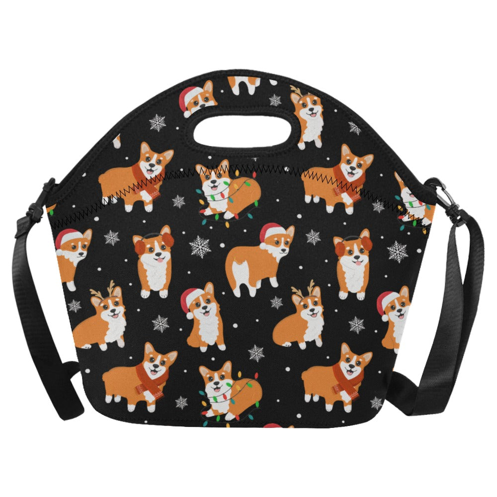 Festive Corgi Snowflake and Christmas Neoprene Lunch Bag-Accessories-Accessories,Bags,Corgi,Lunch Bags-Midnight Black-2