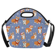Load image into Gallery viewer, Festive Corgi Snowflake and Christmas Neoprene Lunch Bag-Accessories-Accessories,Bags,Corgi,Lunch Bags-Slate Blue-3