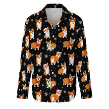 Load image into Gallery viewer, Festive Corgi Snowflake and Christmas Women's Shirt-S-Black4-19