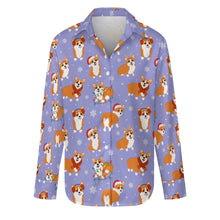 Load image into Gallery viewer, Festive Corgi Snowflake and Christmas Women's Shirt-S-CornflowerBlue_1-12