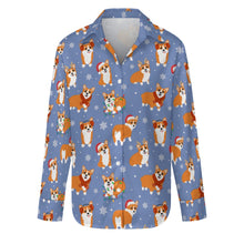Load image into Gallery viewer, Festive Corgi Snowflake and Christmas Women's Shirt-S-CornflowerBlue-1