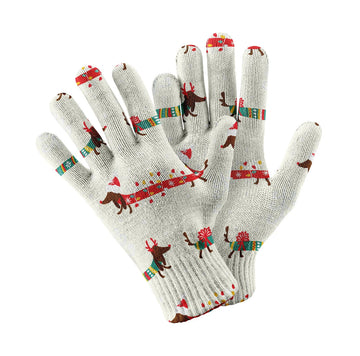 Festive Dachshund Christmas Lights Touch Screen Gloves White 360x