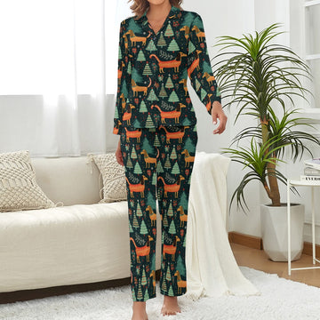 Festive Dachshund Wonderland Christmas Pajamas Set for Women-Pajamas-Apparel, Christmas, Dachshund, Dog Mom Gifts, Pajamas-2