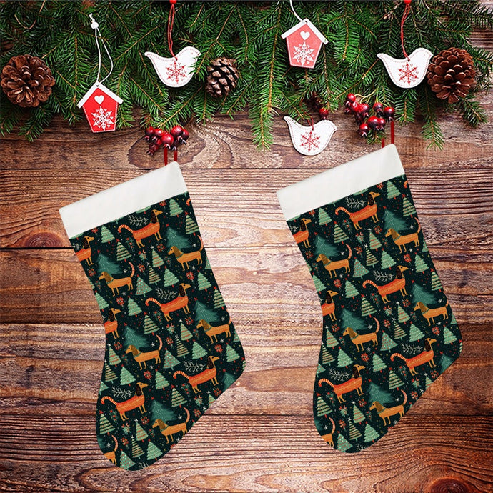 Festive Dachshund Wonderland Christmas Stocking-Christmas Ornament-Christmas, Dachshund, Home Decor-26X42CM-White-2