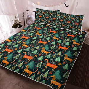 Festive Dachshund Wonderland Quilt Blanket Bedding Set-Bedding-Bedding, Blankets, Christmas, Dachshund, Home Decor-3