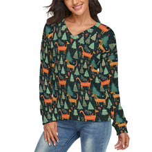 Load image into Gallery viewer, Festive Dachshund Wonderland Women&#39;s V-Neck Christmas Sweater-Apparel--2