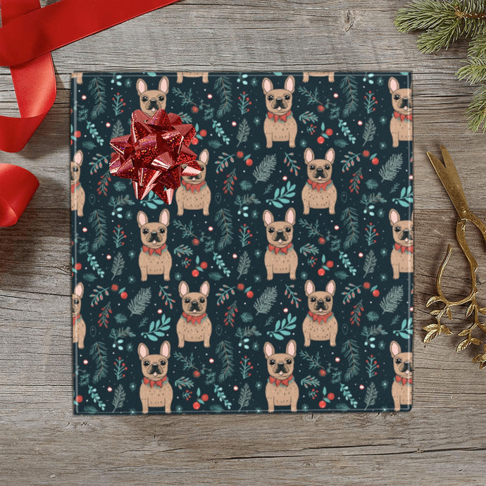 Festive Fawn French Bulldog Forest Christmas Gift Wrapping Paper - 2 Rolls-Christmas Ornament-Christmas,French Bulldog,Wrapping Paper-1