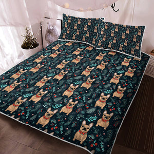 Festive Fawn French Bulldog Forest Christmas Quilt Blanket Bedding Set-Bedding-Bedding, Blankets, Christmas, French Bulldog, Home Decor-3