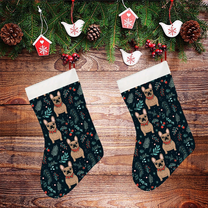 Festive Fawn French Bulldog Forest Christmas Stocking-Christmas Ornament-Christmas, French Bulldog, Home Decor-26X42CM-White-2