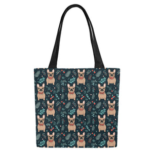 Festive Fawn French Bulldog Forest Large Canvas Tote Bags - Set of 2-Accessories-Accessories, Bags, French Bulldog-5