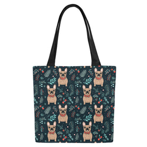 Festive Fawn French Bulldog Forest Large Canvas Tote Bags - Set of 2-Accessories-Accessories, Bags, French Bulldog-6