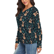 Load image into Gallery viewer, Festive Fawn French Bulldog Forest Women&#39;s V-Neck Christmas Sweater-Apparel-Apparel,Christmas,Dog Mom Gifts,French Bulldog,Sweater,Sweatshirt-3