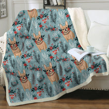 Load image into Gallery viewer, Festive Fawn French Bulldog Winter Flora Christmas Blanket-Blanket-Blankets, Christmas, French Bulldog, Home Decor-2