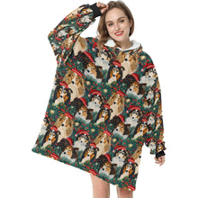 Load image into Gallery viewer, Festive Flock Shelties&#39; Christmas Gathering Blanket Hoodie-Blanket-Apparel, Blanket Hoodie, Blankets, Christmas, Dog Mom Gifts, sheltie-ONE SIZE-1