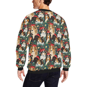 Festive Flock Shelties' Christmas Gathering Fuzzy Sweatshirt for Men-Apparel-Apparel, Christmas, Dog Dad Gifts, Sheltie, Sweatshirt-2