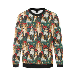 Festive Flock Shelties' Christmas Gathering Fuzzy Sweatshirt for Men-Apparel-Apparel, Christmas, Dog Dad Gifts, Sheltie, Sweatshirt-3