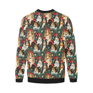 Festive Flock Shelties' Christmas Gathering Fuzzy Sweatshirt for Men-Apparel-Apparel, Christmas, Dog Dad Gifts, Sheltie, Sweatshirt-4