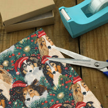 Load image into Gallery viewer, Festive Flock Shelties' Christmas Gathering Gift Wrapping Paper - 2 Rolls-Christmas Ornament-Christmas,Rough Collie,Shetland Sheepdog,Wrapping Paper-2