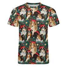 Load image into Gallery viewer, Festive Flock Shelties&#39; Christmas Gathering Men&#39;s Cotton T-Shirt-Apparel-Apparel, Christmas, Dog Dad Gifts, Rough Collie, Shirt, T Shirt-3