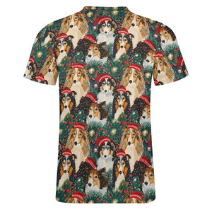 Festive Flock Shelties' Christmas Gathering Men's Cotton T-Shirt-Apparel-Apparel, Christmas, Dog Dad Gifts, Rough Collie, Shirt, T Shirt-5