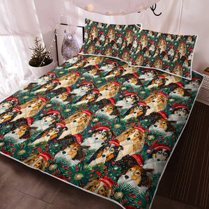 Festive Flock Shelties Christmas Gathering Quilted Blanket or Bedding Set-Bedding-Bedding, Blankets, Christmas, Home Decor, Rough Collie, Shetland Sheepdog-2