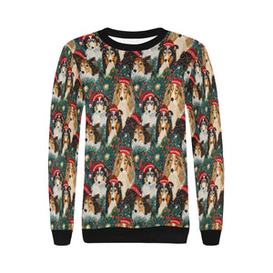 Festive Flock Shelties' Christmas Gathering Sweatshirt for Women-Apparel-Apparel, Christmas, Dog Mom Gifts, Sheltie, Sweatshirt-3