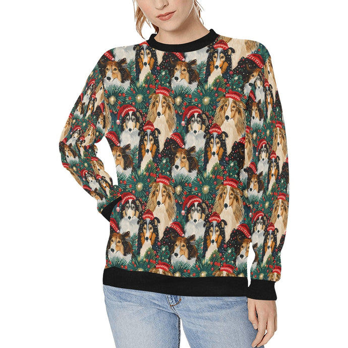 Festive Flock Shelties' Christmas Gathering Sweatshirt for Women-Apparel-Apparel, Christmas, Dog Mom Gifts, Sheltie, Sweatshirt-S-1