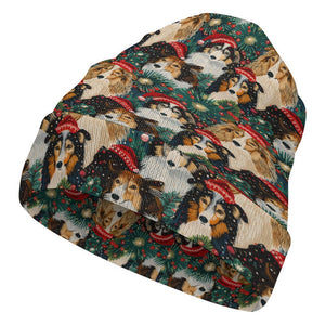 Festive Flock Shelties' Christmas Gathering Warm Christmas Beanie-Accessories-Accessories, Christmas, Dog Mom Gifts, Hats, Sheltie-ONE SIZE-White5-4