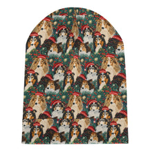 Load image into Gallery viewer, Festive Flock Shelties&#39; Christmas Gathering Warm Christmas Beanie-Accessories-Accessories, Christmas, Dog Mom Gifts, Hats, Sheltie-ONE SIZE-White5-7