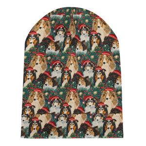 Festive Flock Shelties' Christmas Gathering Warm Christmas Beanie-Accessories-Accessories, Christmas, Dog Mom Gifts, Hats, Sheltie-ONE SIZE-White5-7