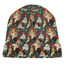 Load image into Gallery viewer, Festive Flock Shelties&#39; Christmas Gathering Warm Christmas Beanie-Accessories-Accessories, Christmas, Dog Mom Gifts, Hats, Sheltie-ONE SIZE-White5-8