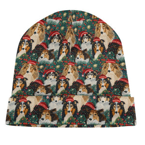 Festive Flock Shelties' Christmas Gathering Warm Christmas Beanie-Accessories-Accessories, Christmas, Dog Mom Gifts, Hats, Sheltie-ONE SIZE-White5-8