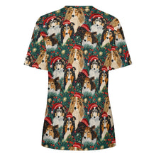 Load image into Gallery viewer, Festive Flock Shelties&#39; Christmas Gathering Women&#39;s Cotton T-Shirt-Apparel-Apparel, Christmas, Dog Mom Gifts, Rough Collie, T Shirt-4