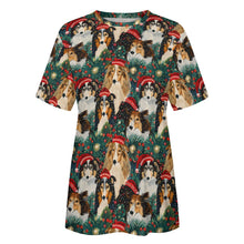 Load image into Gallery viewer, Festive Flock Shelties&#39; Christmas Gathering Women&#39;s Cotton T-Shirt-Apparel-Apparel, Christmas, Dog Mom Gifts, Rough Collie, T Shirt-5